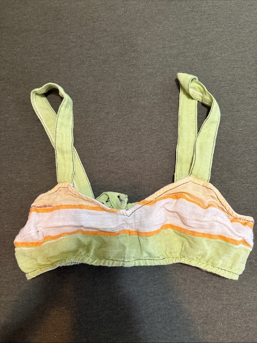 Striped Soft-Cotton Bralette in Light Green and Peach
